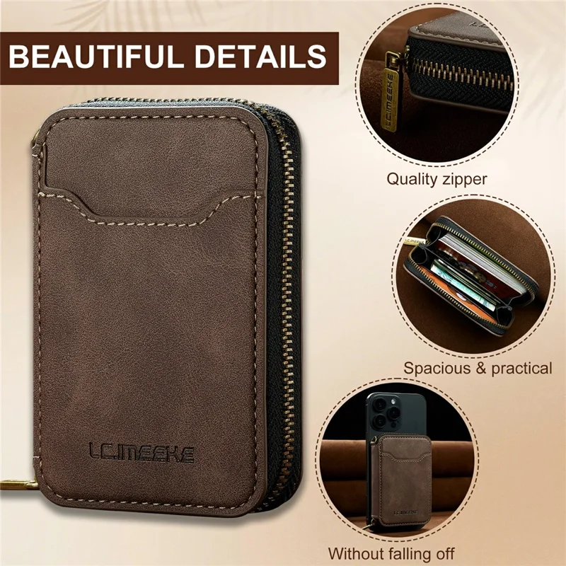 LC.IMEEKE L6 Zipper Wallet Case RFID Blocking Phone Magnetic Card Holder - Coffee
