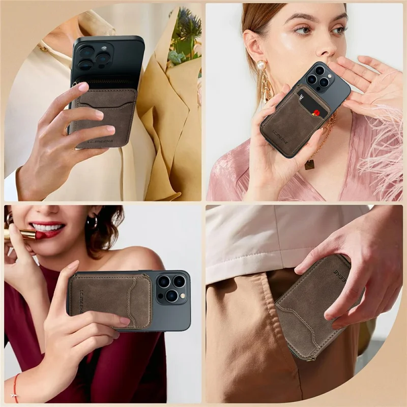 LC.IMEEKE L6 Zipper Wallet Case RFID Blocking Phone Magnetic Card Holder - Coffee