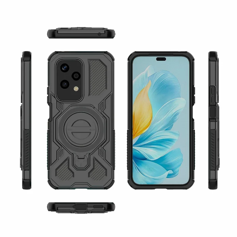 Bulk Purchasing For Honor 200 Lite Magnetic Case Rotating Metal Kickstand PC + TPU Phone Back Cover - Black