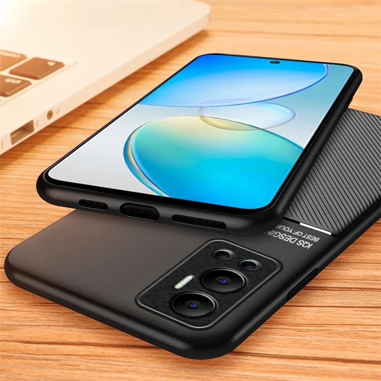 Pour L'infinix Hot 12 4G Back Back, Lignes de Cuir PU Imprimé + Coque Hybride Tpu Avec Feuille de Métal Intégrée - Bleu