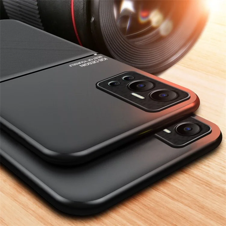 Pour L'infinix Hot 12 4G Back Back, Lignes de Cuir PU Imprimé + Coque Hybride Tpu Avec Feuille de Métal Intégrée - Bleu