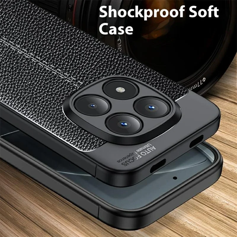 Étui pour Xiaomi Redmi Note 15 Pro+ 5G, Texture de Litchi, Couverture de Téléphone Flexible en TPU, Noir
