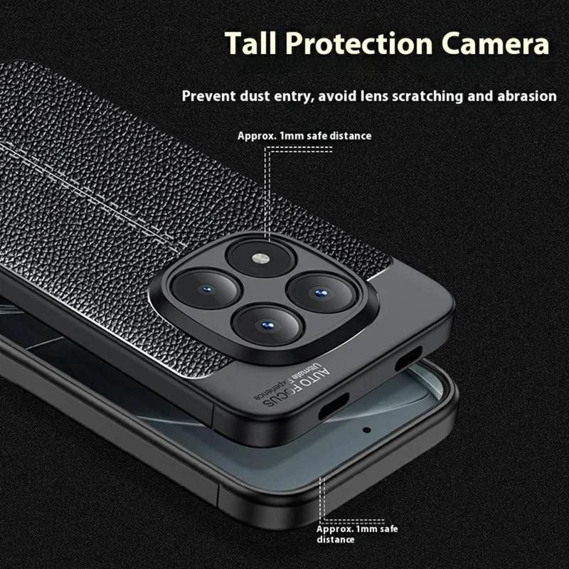 Étui pour Xiaomi Redmi Note 15 Pro+ 5G, Texture de Litchi, Couverture de Téléphone Flexible en TPU, Noir