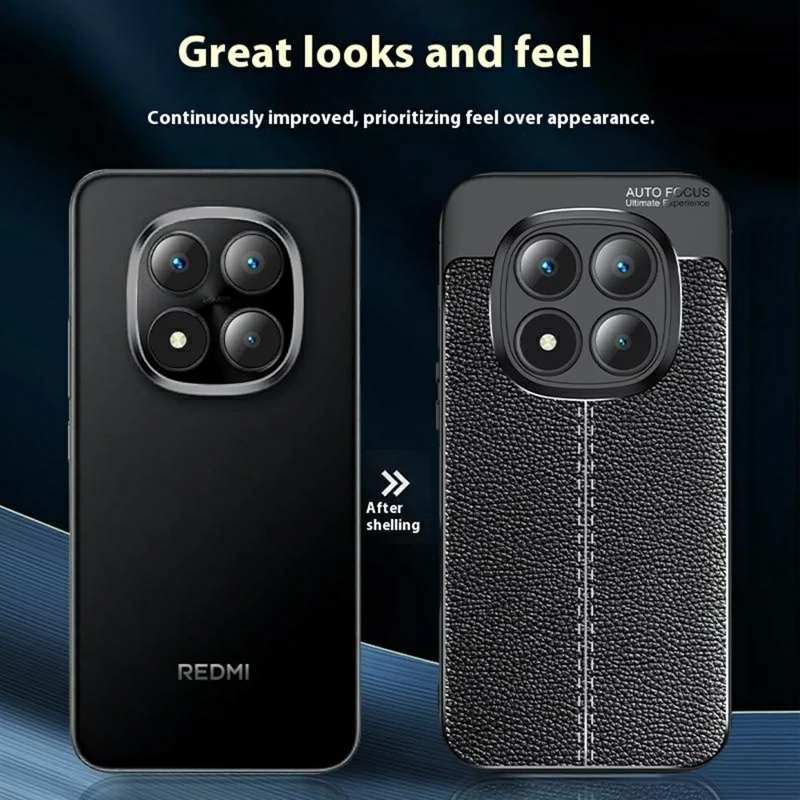 Étui pour Xiaomi Redmi Note 15 Pro+ 5G, Texture de Litchi, Couverture de Téléphone Flexible en TPU, Noir
