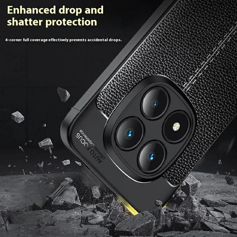 Étui pour Xiaomi Redmi Note 15 Pro+ 5G, Texture de Litchi, Couverture de Téléphone Flexible en TPU, Noir