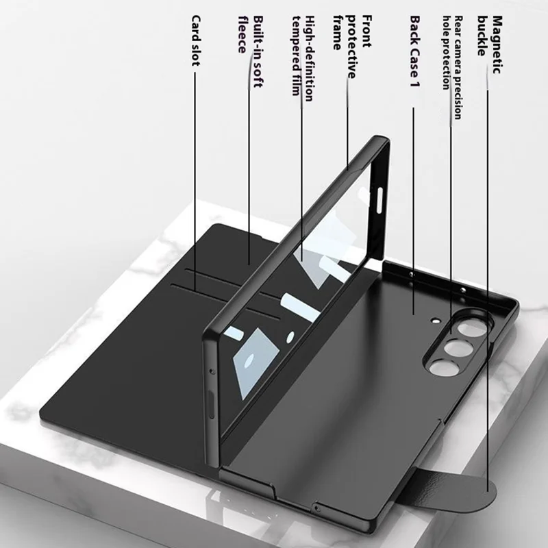 Capa para Samsung Galaxy Z Fold7 5G GKK com slot para lápis, PC rígido + PU + tampa de telefone de vidro temperado - Dourado / Preto