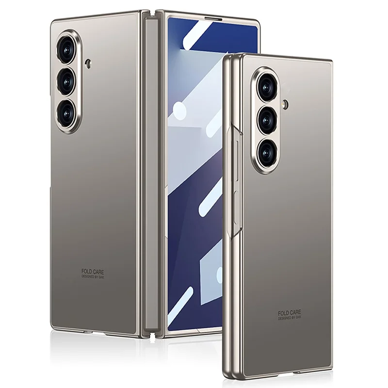 Capa GKK para Samsung Galaxy Z Fold7 5G Pele Touch PC + Vidro Temperado Capa de Telefone Slim - Cinza Titânio