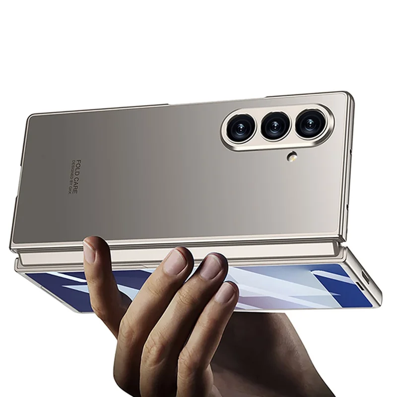 Capa GKK para Samsung Galaxy Z Fold7 5G Pele Touch PC + Vidro Temperado Capa de Telefone Slim - Cinza Titânio