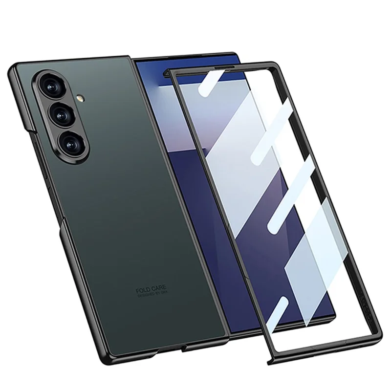 Capa GKK para Samsung Galaxy Z Fold7 5G Pele Touch PC + Vidro Temperado Capa de Telefone Slim - Cinza Titânio