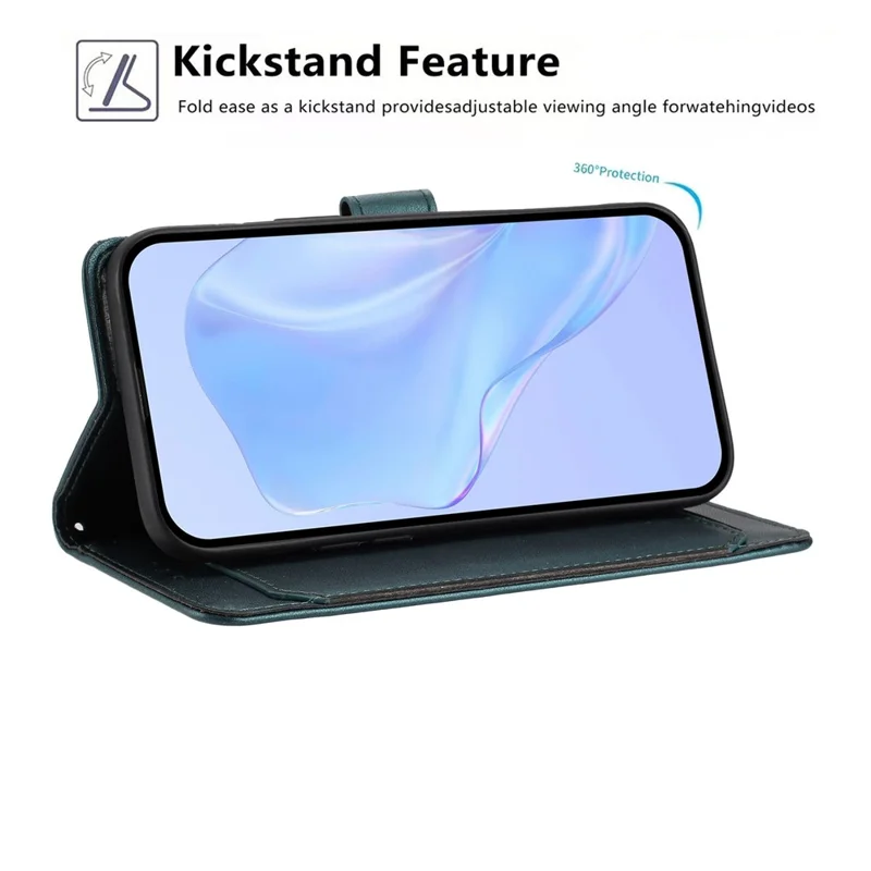 For iPhone 17 Wallet Case with Strap / Multiple Card Slots Solid Color Leather Stand Phone Cover - Blackish Green