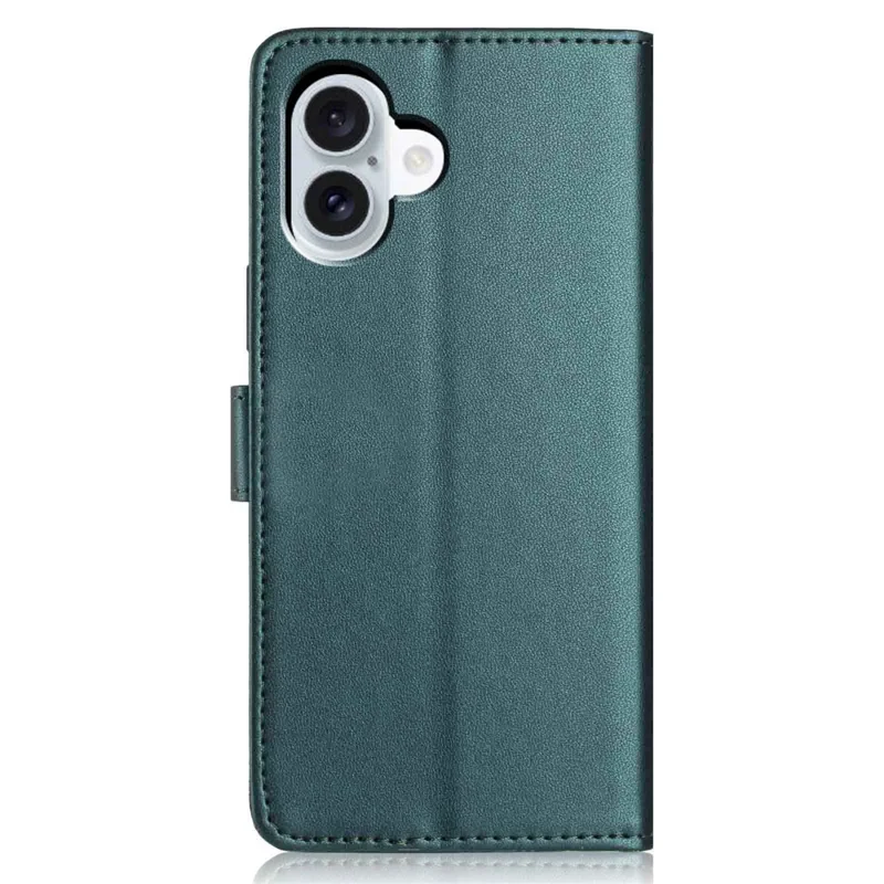 For iPhone 17 Wallet Case with Strap / Multiple Card Slots Solid Color Leather Stand Phone Cover - Blackish Green