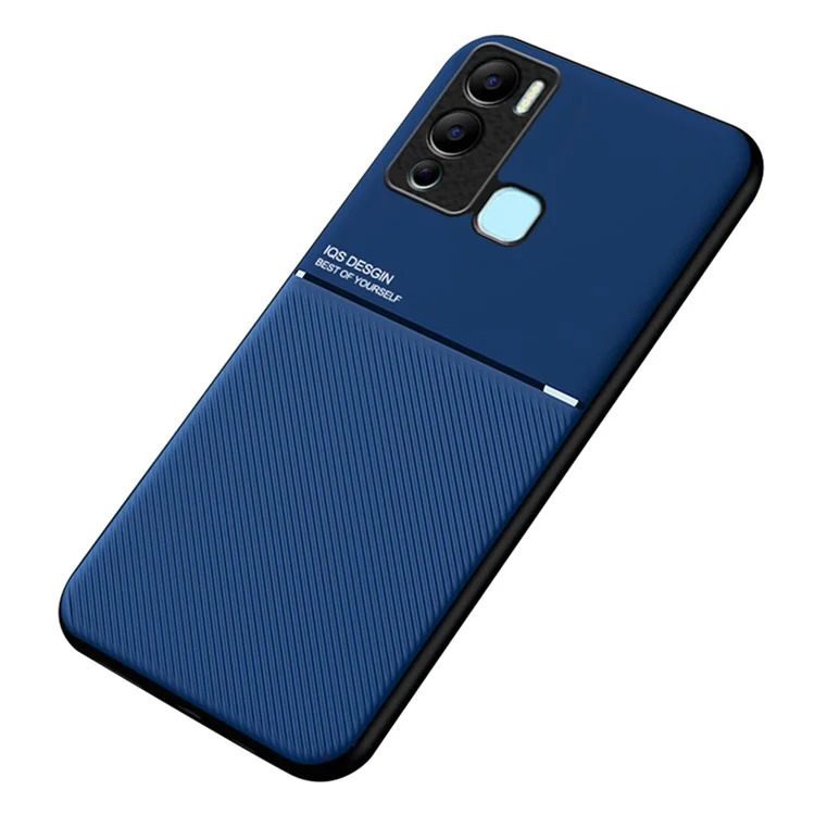 Impact Resistant Back Protector Für Infinix Hot 12i 4G X665, Leitungen Geprägter Pu-leder+tpu Hybridschale Mit Eingebautem Metallblech - Blau