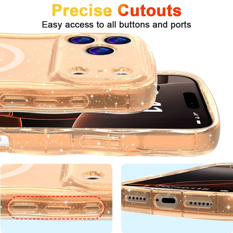 For iPhone 17 Pro Max Magnetic Case Wave Edge Glitter TPU Phone Back Cover - Rose Gold