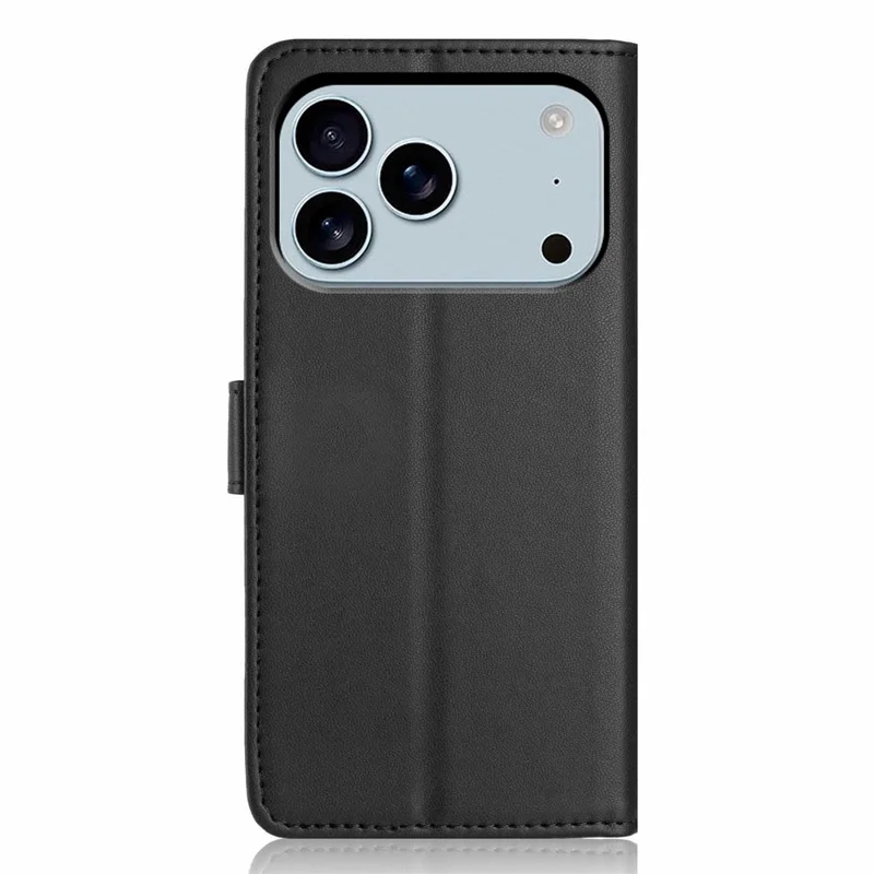 For iPhone 18 Pro / 17 Pro Wallet Case with Strap / Multiple Card Slots Solid Color Leather Stand Phone Cover - Black