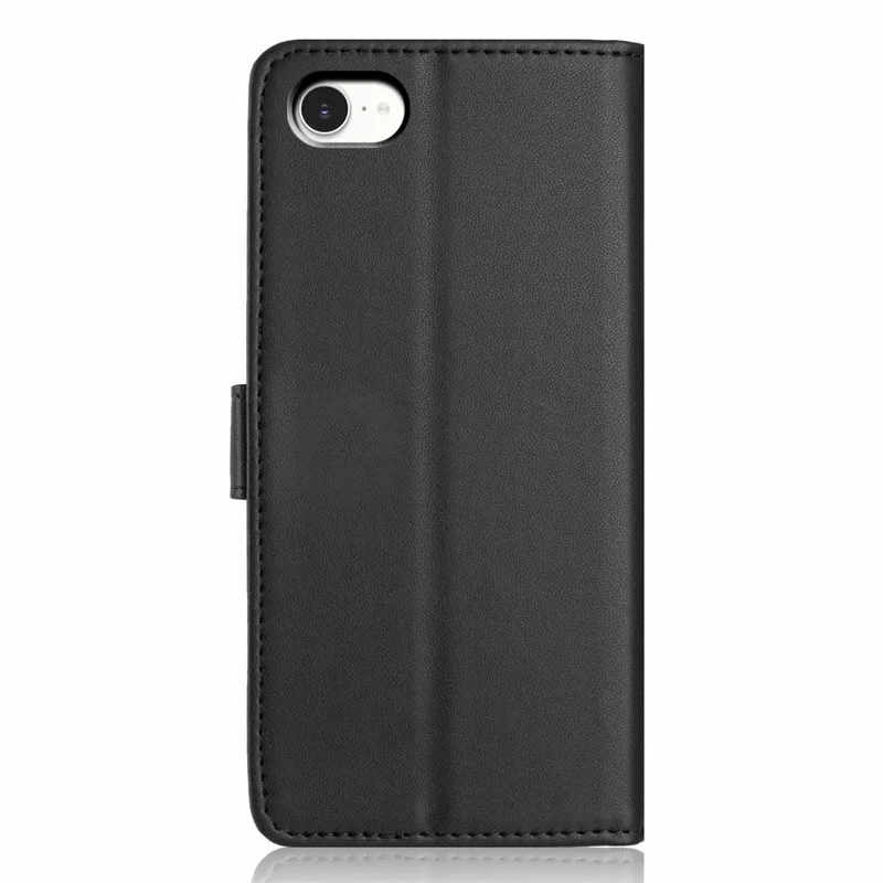 Capa de Carteira com Alça para iPhone SE (2022) / (2020) / 8 / 7, com Vários Compartimentos para Cartões, Cor Sólida, Couro, Suporte para Telefone - Preto