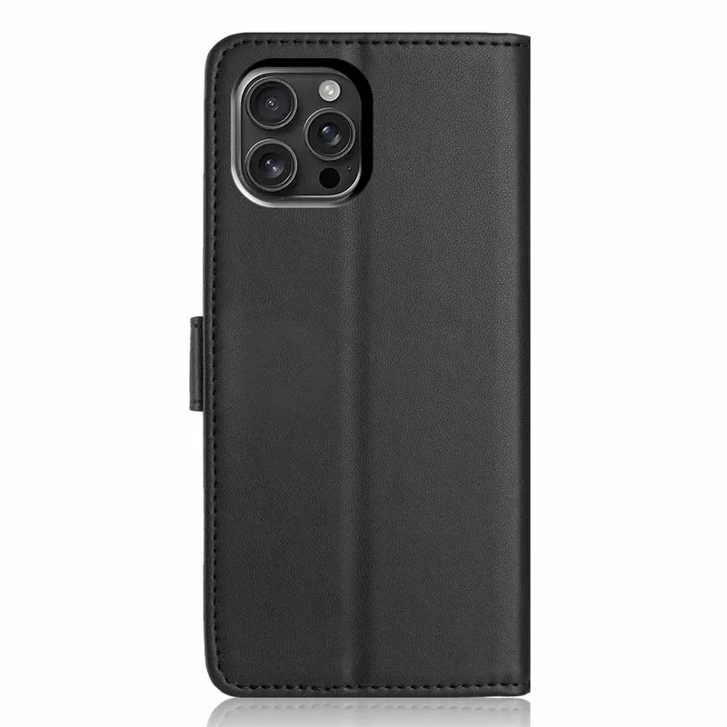 Funda de Cartera para iPhone 16 Pro Max con Correa / Múltiples Ranuras para Tarjetas Color Sólido Cubierta de Teléfono de Cuero con Soporte - Negro