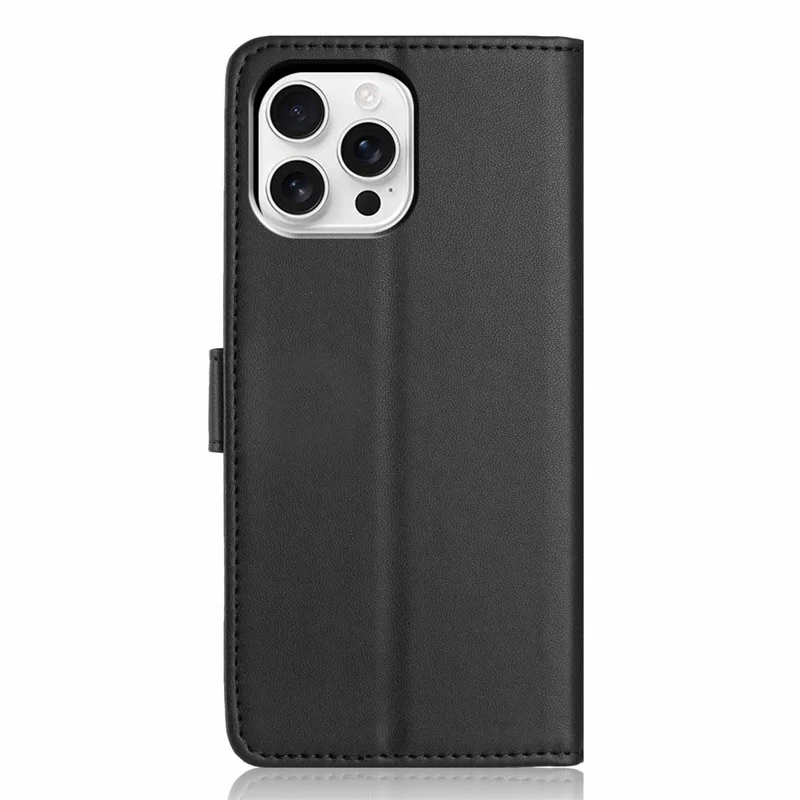 For iPhone 16 Pro Wallet Case with Strap / Multiple Card Slots Solid Color Leather Stand Phone Cover - Black