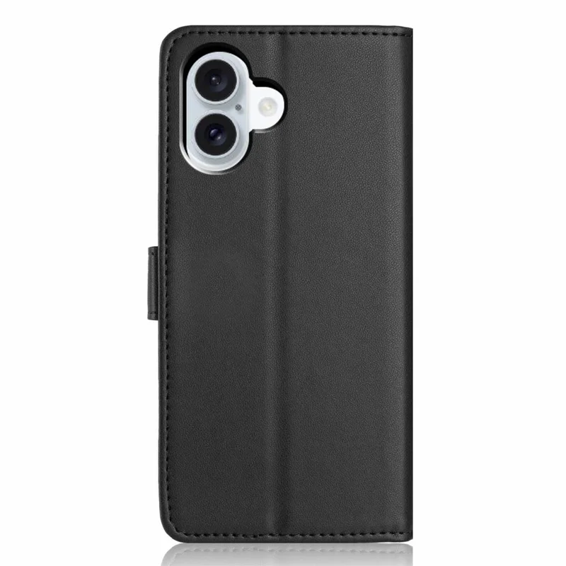 Funda de cartera para iPhone 16 Plus con correa / Múltiples ranuras para tarjetas Color sólido Cubierta de teléfono de pie de cuero - Negro