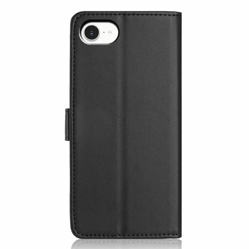 Funda de Cartera para iPhone 16e con Correa / Múltiples Ranuras para Tarjetas Color Sólido Cubierta de Teléfono de Cuero con Soporte - Negro