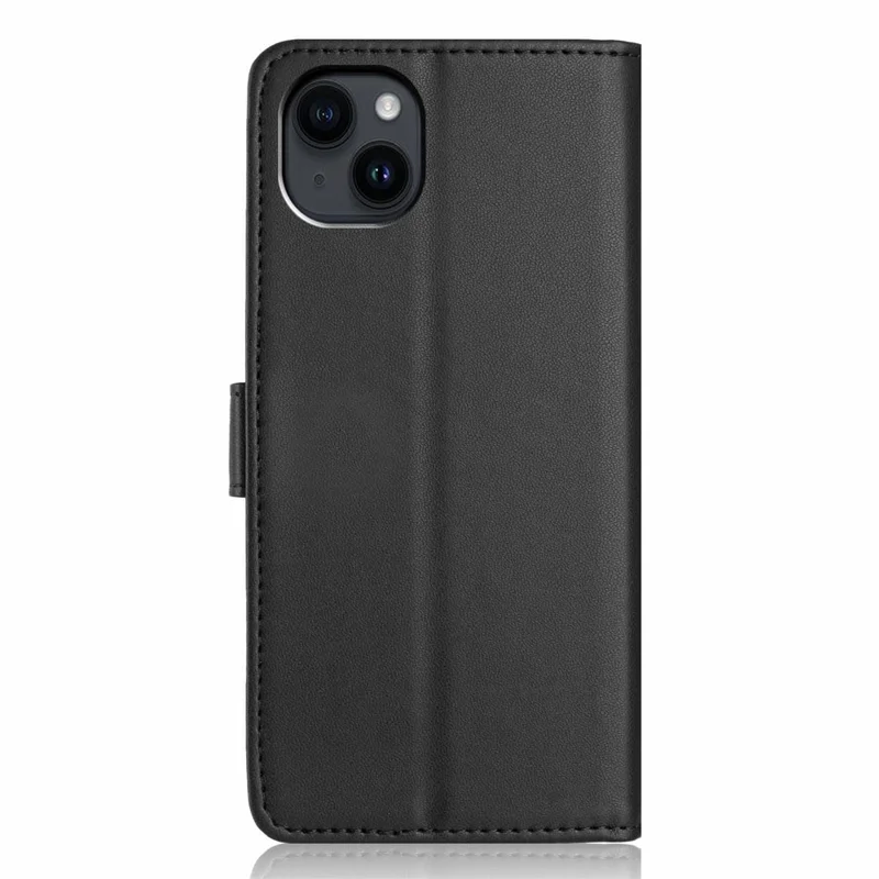 For iPhone 15 Wallet Case with Strap / Multiple Card Slots Solid Color Leather Stand Phone Cover - Black