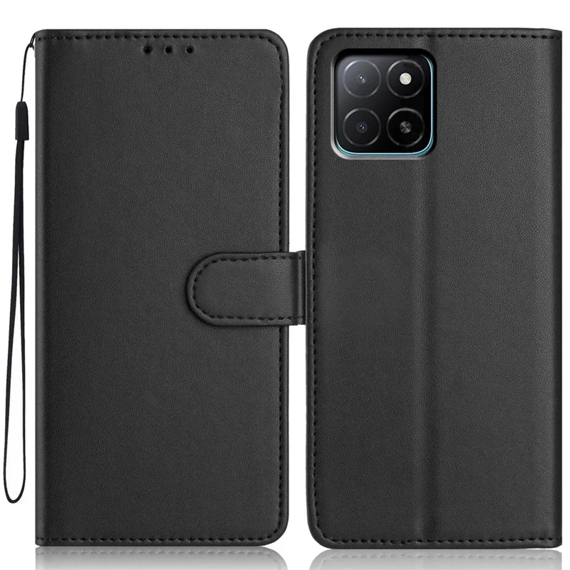 Estuche de cartera X5b For Honor con correa / Múltiples ranuras para tarjetas Funda de teléfono de cuero de color sólido con soporte - Negro