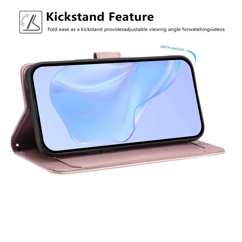 For Honor X5b Wallet Case with Strap / Multiple Card Slots Solid Color Leather Stand Phone Cover - Rose Gold