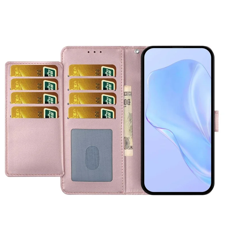For Honor X5b Wallet Case with Strap / Multiple Card Slots Solid Color Leather Stand Phone Cover - Rose Gold