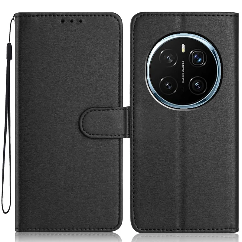 Capa de Carteira Pro 5G Magic7 For Honor com Alça / Vários Compartimentos para Cartões Cor Sólida Capa de Telefone de Couro com Suporte - Preto