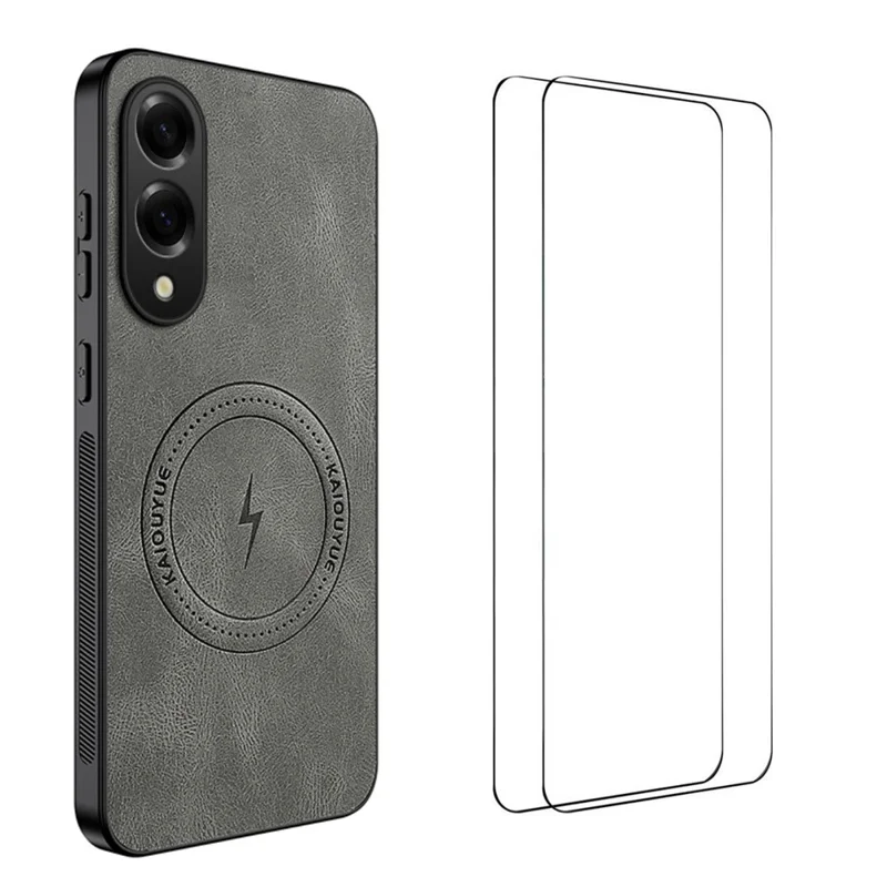 WANLONFENG SD Series Pour Samsung Galaxy S25 Edge Étui magnétique Texture Nappa PC TPU Housse de téléphone avec 2 films d'écran - Gris