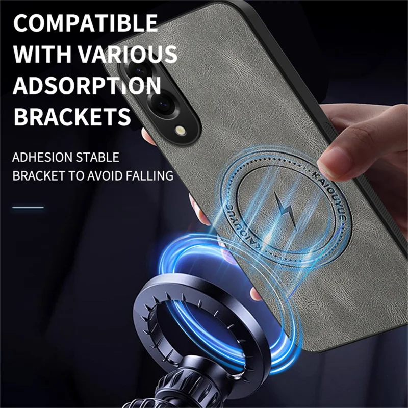 WANLONFENG SD1 Series For Samsung Galaxy S25 Edge Magnetic Case Nappa Texture PC TPU Phone Cover - Grey