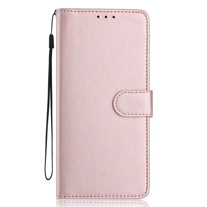 For Samsung Galaxy S24 FE Wallet Case with Strap / Multiple Card Slots Solid Color Leather Stand Phone Cover - Rose Gold
