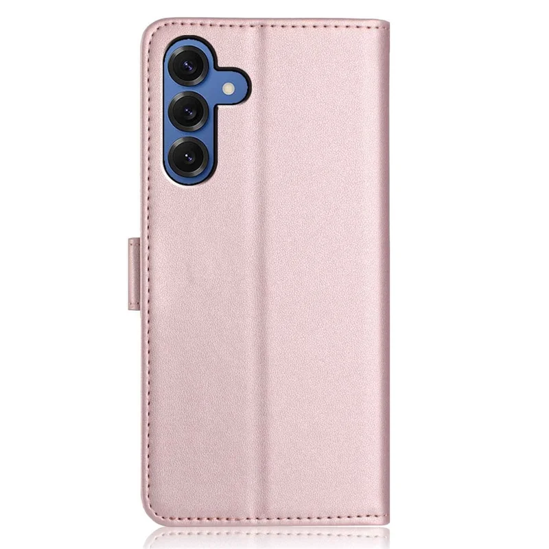 For Samsung Galaxy S24 FE Wallet Case with Strap / Multiple Card Slots Solid Color Leather Stand Phone Cover - Rose Gold