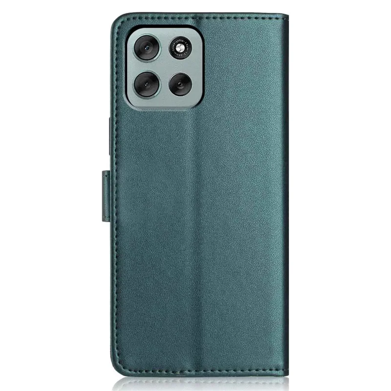 For Motorola Moto G56 5G Wallet Case with Strap / Multiple Card Slots Solid Color Leather Stand Phone Cover - Blackish Green