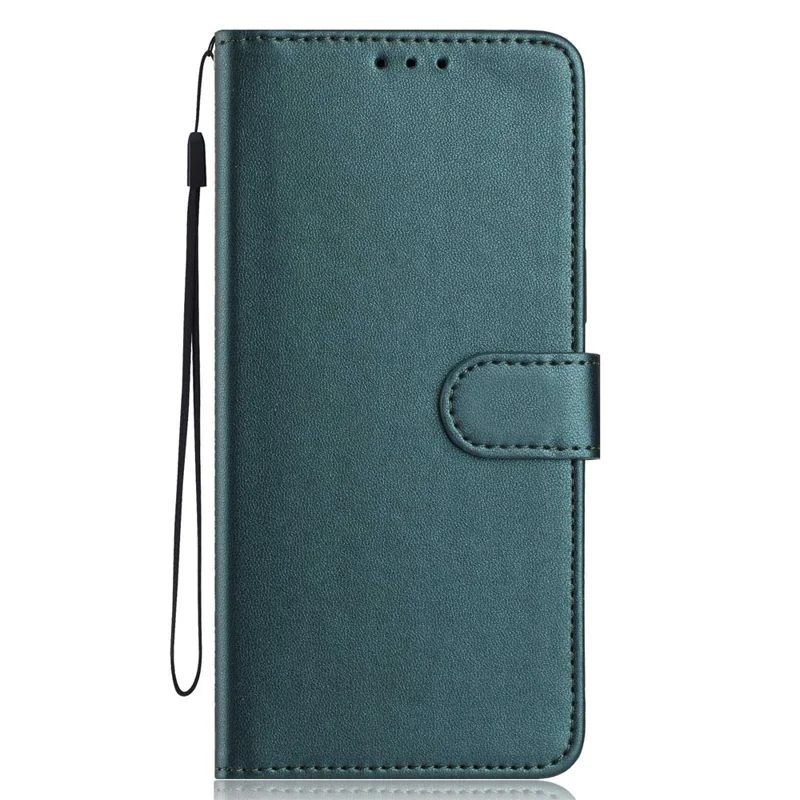 For Samsung Galaxy S25 Wallet Case with Strap / Multiple Card Slots Solid Color Leather Stand Phone Cover - Blackish Green
