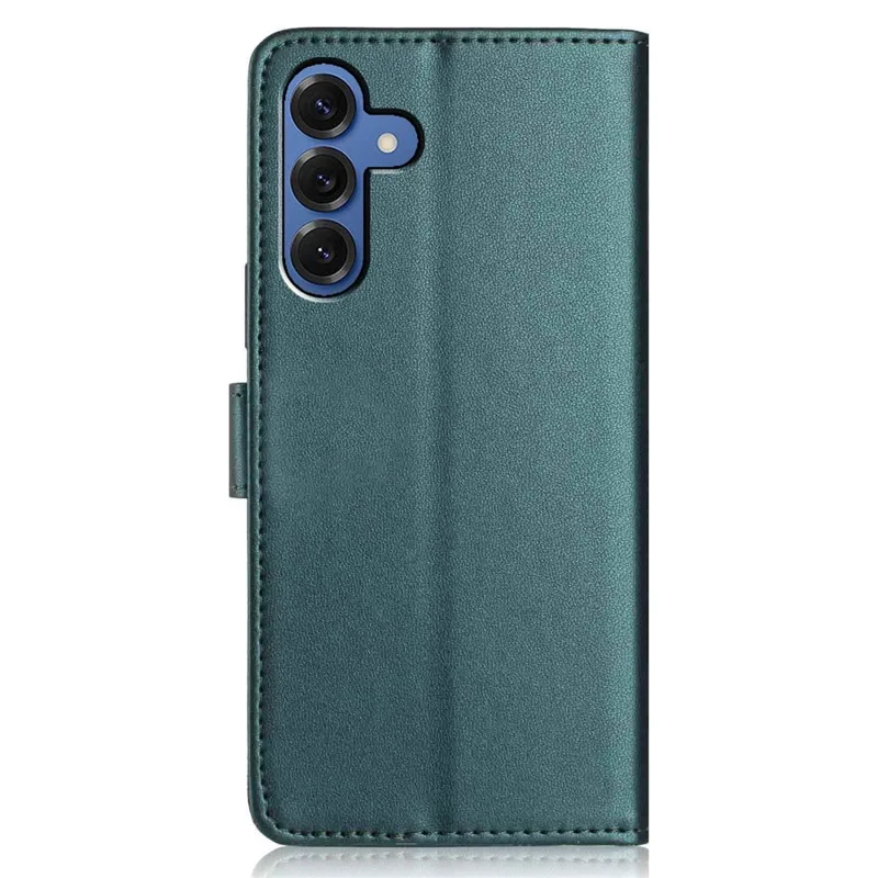 For Samsung Galaxy S25 Wallet Case with Strap / Multiple Card Slots Solid Color Leather Stand Phone Cover - Blackish Green