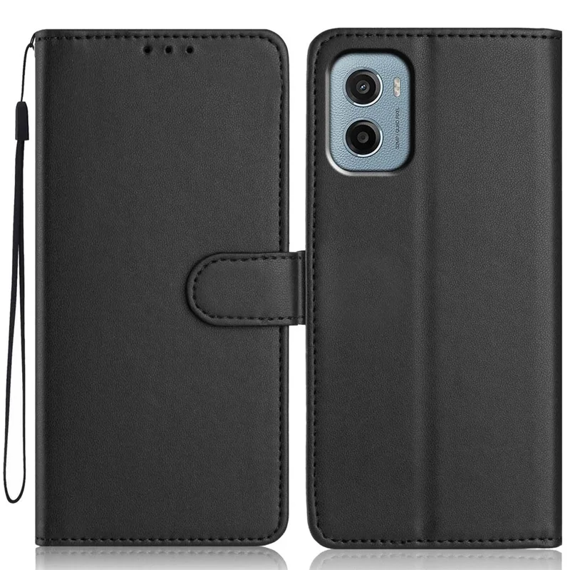 Motorola Moto G05 4G / E15 4G Geldbörsen-Hülle mit Riemen / Mehrere Kartenfächer Einfarbiges Leder-Ständer-Handyhülle - Schwarz