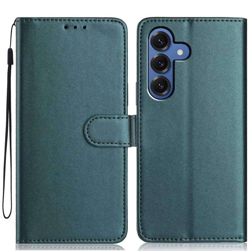 For Samsung Galaxy A56 5G Wallet Case with Strap / Multiple Card Slots Solid Color Leather Stand Phone Cover - Blackish Green
