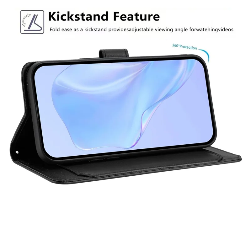 Funda tipo cartera para Samsung Galaxy S24 con correa / Múltiples ranuras para tarjetas Funda de teléfono de cuero sólido con soporte - Negro