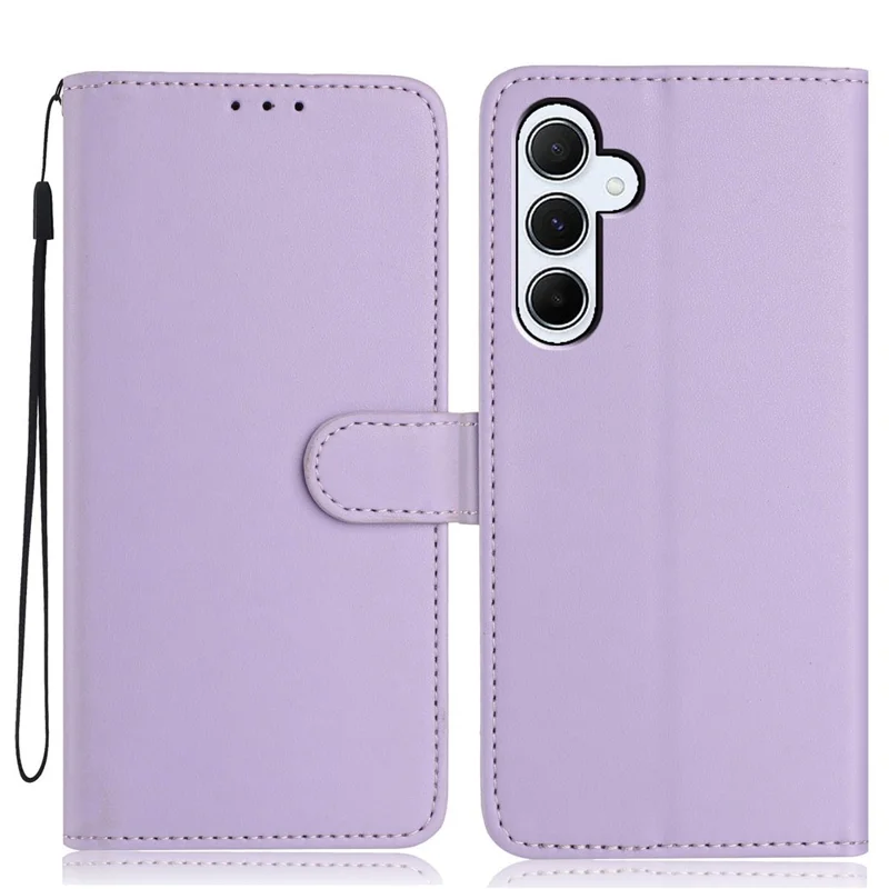 For Samsung Galaxy A15 4G / A15 5G Wallet Case with Strap / Multiple Card Slots Solid Color Leather Stand Phone Cover - Purple