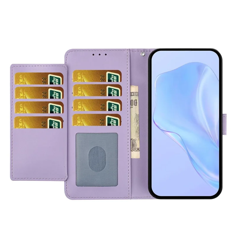 For Samsung Galaxy A15 4G / A15 5G Wallet Case with Strap / Multiple Card Slots Solid Color Leather Stand Phone Cover - Purple