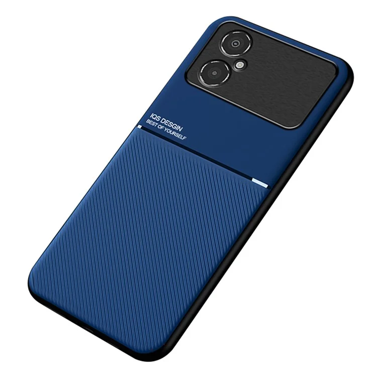 Para Xiaomi Poco M4 5G Chete Traseiro Absorvente Com Linhas de Metal Embutidas Impresso PU Leather+TPU Hybrid Shell - Azul