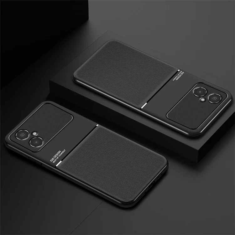 Para Xiaomi Poco M4 5G Chete Traseiro Absorvente Com Linhas de Metal Embutidas Impresso PU Leather+TPU Hybrid Shell - Azul