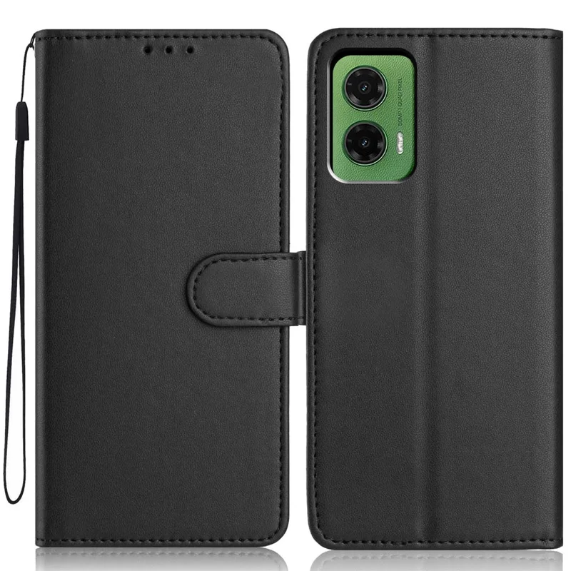 Funda de Cartera con Correa para Motorola Moto G35 5G / Múltiples Ranuras para Tarjetas Color Sólido Funda de Teléfono de Cuero con Soporte - Negro