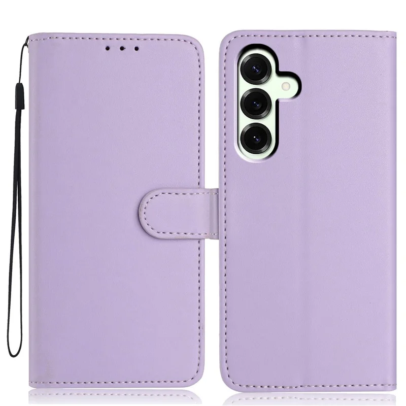 For Samsung Galaxy S25 FE Wallet Case with Strap / Multiple Card Slots Solid Color Leather Stand Phone Cover - Purple