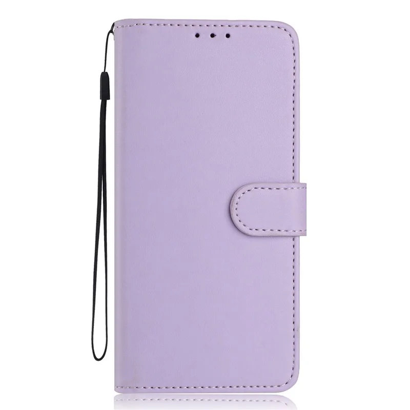 For Samsung Galaxy S25 FE Wallet Case with Strap / Multiple Card Slots Solid Color Leather Stand Phone Cover - Purple
