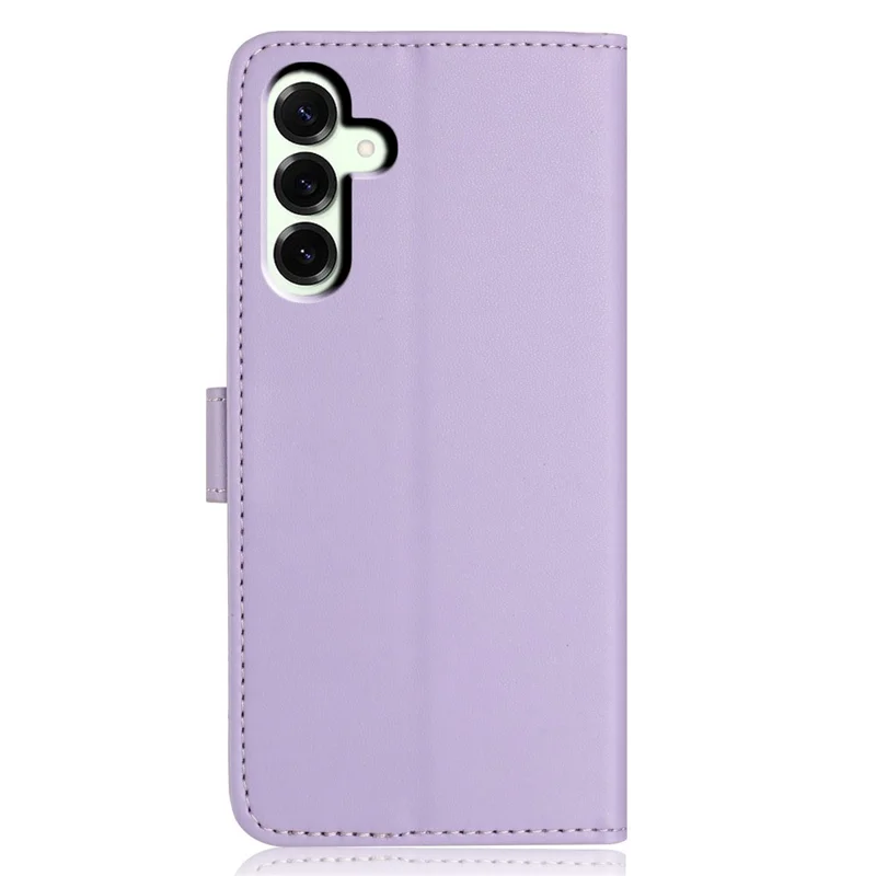 For Samsung Galaxy S25 FE Wallet Case with Strap / Multiple Card Slots Solid Color Leather Stand Phone Cover - Purple