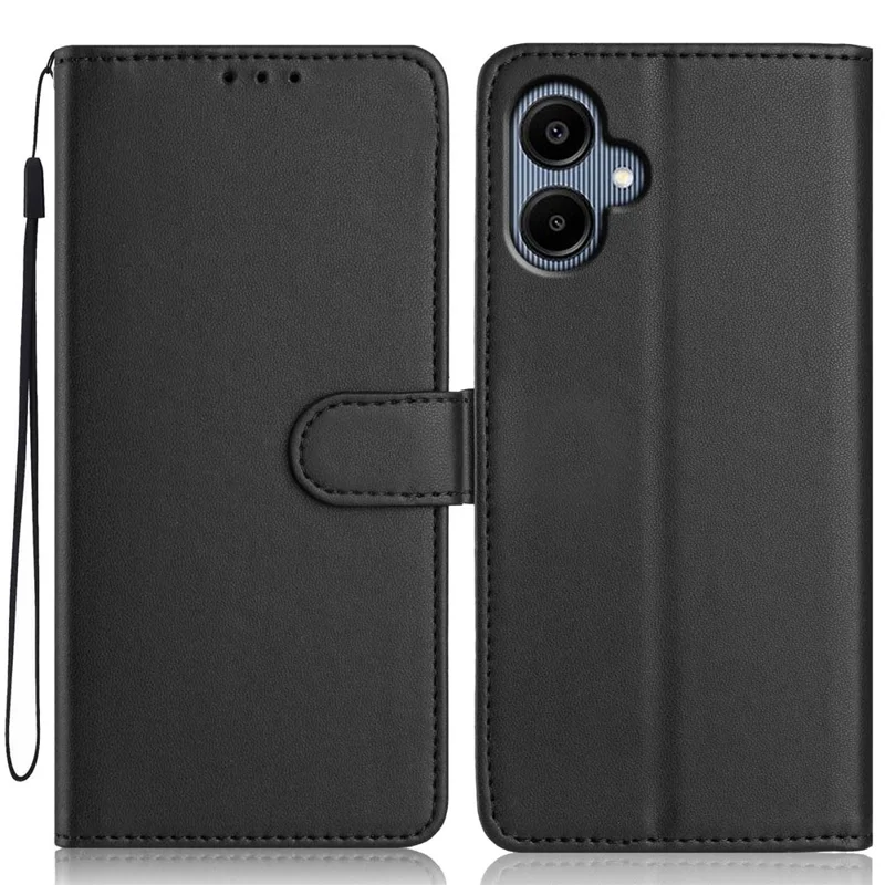 Capa de Carteira para Samsung Galaxy A05 4G com Alça / Vários Slots para Cartões Cor Sólida Capa de Telefone de Couro com Suporte - Preto
