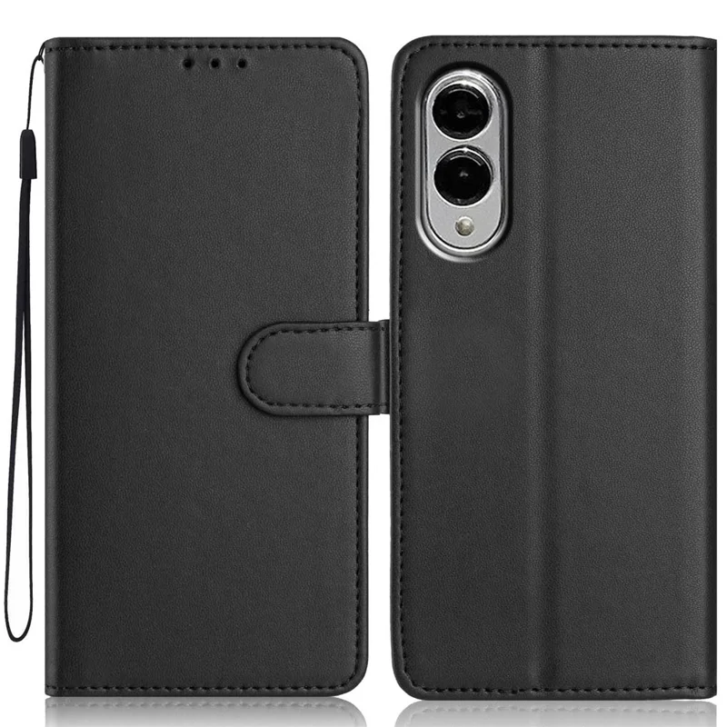 Чехол-кошелек для Samsung Galaxy S25 Edge с ремешком / несколькими слотами для карт Однотонный кожаный чехол-подставка для телефона - черный