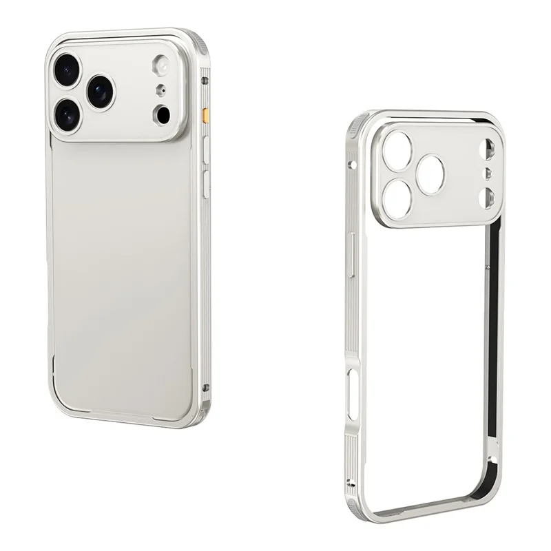 For iPhone 17 Pro Bumper Case Heat Dissipation Aluminium Alloy Phone Shell with Buckle / Camera Lid - Titanium