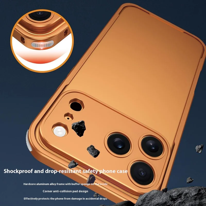 Capa de Amortecedor para iPhone 17 Pro Max Dissipação de Calor Alumínio Liga Capa de Telefone com Fivela / Tampa da Câmera - Laranja